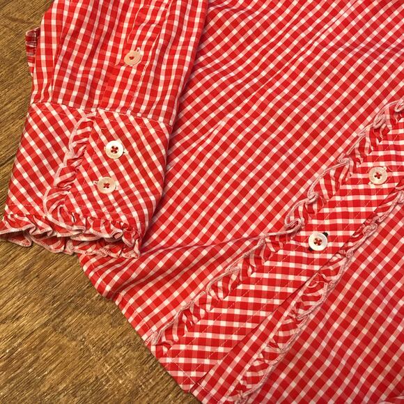 Lilly Pulitzer Red and White Gingham Plaid Long Sleeve Button Down Shirt Size 2 - Picture 5 of 15